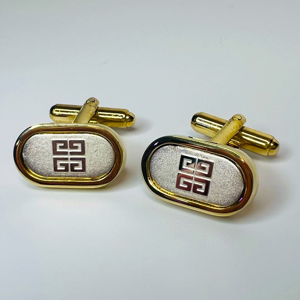 Givenchy Cufflinks Gold Plated with Silver Tone Quadruple G Logo Cuff Links